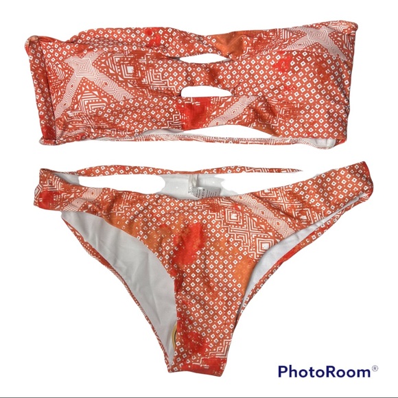 Bandeau Bikini Orange geometrical design Swimsuit Size XL - Picture 7 of 8